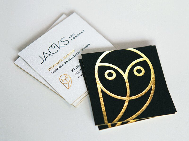 gold foil stamping on company logo